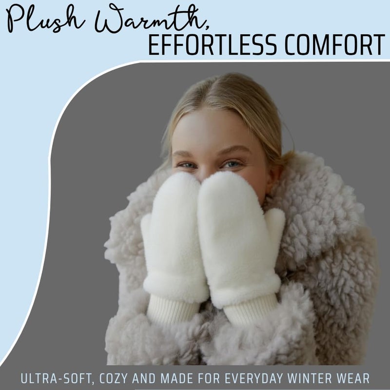 Funky Junque Women's White Faux Fur Mittens with Finger Flap, Warm Convertible Fingerless Gloves for Texting, Driving - Ivory - Image 5